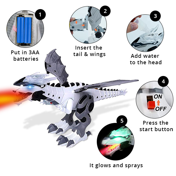 Electric Remote Control Walking Dinosaur Fire Breathing with Noise Effect and LED Light (Size47x10 Cm)