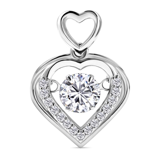 Simulated Diamond Heart Pendant in Rhodium Overlay Sterling Silver.