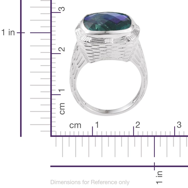 Checkerboard Cut Peacock Quartz (Cush) Ring in Platinum Overlay Sterling Silver 11.000 Ct. Silver wt 8.73 Gms.
