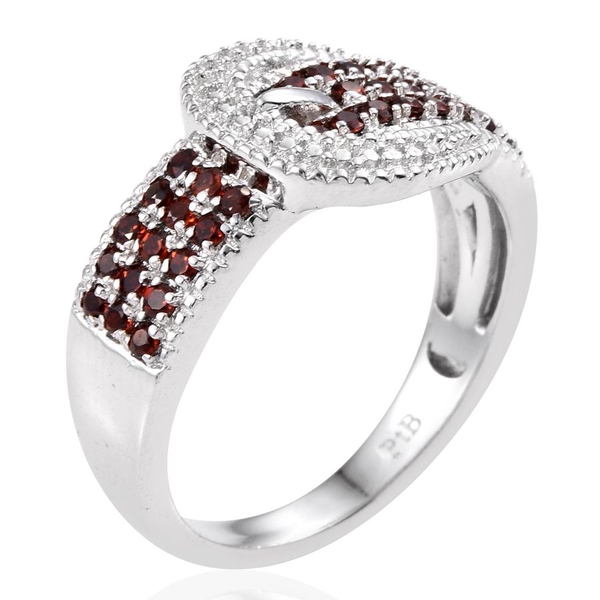 Mozambique Garnet (Rnd) Buckle Ring in ION Plated Platinum Bond 0.750 Ct.