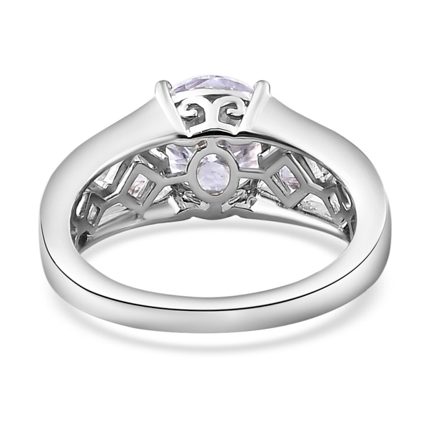 GP - Moissanite and Kanchanaburi Blue Sapphire Ring in Platinum Overlay Sterling Silver 2.53 Ct.