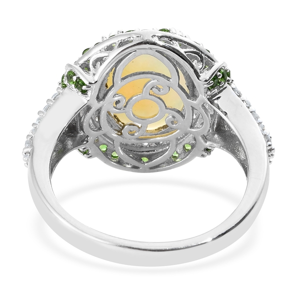 Rare Size Ethiopian Welo Opal (Ovl 3.50 Ct), Natural Cambodian Zircon and Chrome Diopside Ring in Platinum Overlay Sterling Silver 5.000 Ct.