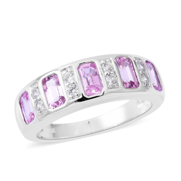 1.81 Ct AA Pink Sapphire and White Zircon Half Eternity Ring in 9K White Gold 4.4 Grams