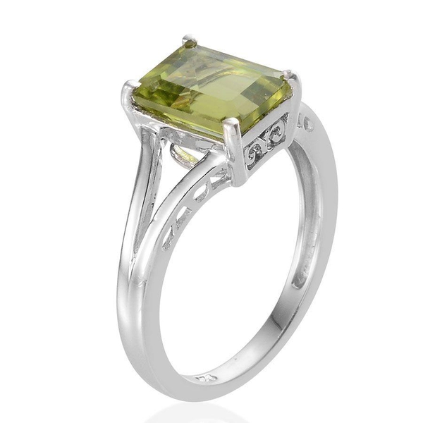 AA Hebei Peridot (Oct) Solitaire Ring in Platinum Overlay Sterling Silver 2.000 Ct.