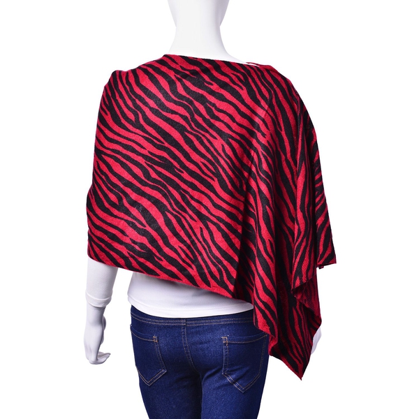 Black and Red Colour Zebra Pattern Poncho with Button (Size 140x40 Cm)