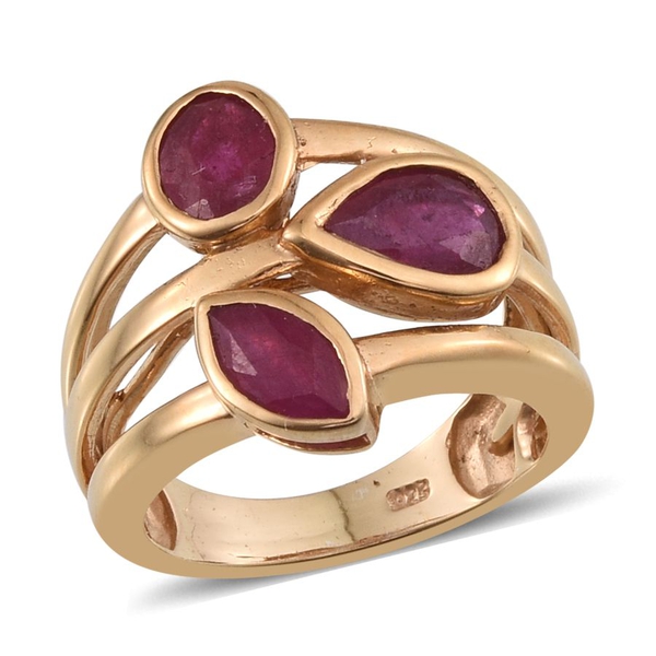 African Ruby (Pear 1.75 Ct) Ring in 14K Gold Overlay Sterling Silver 3.500 Ct.