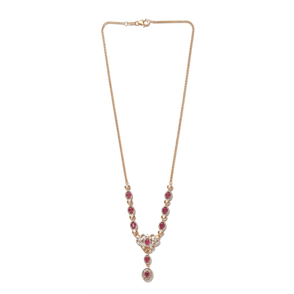 Ruby and Natural Cambodian Zircon Necklace (Size 18) in 14K Gold Overlay Sterling Silver 3.27 Ct, Silver wt 11.24 Gms