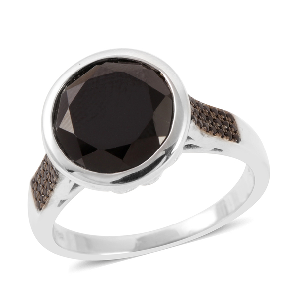 7.50 Ct Boi Ploi Black Spinel Solitaire Ring in Rhodium Plated Silver 6 Grams