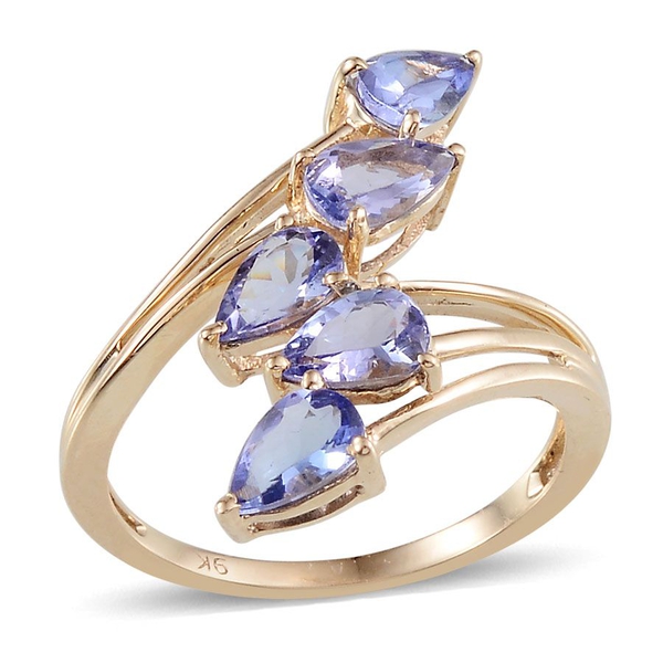 Close Out Deal 9K Y Gold AA Tanzanite (Pear) 5 Stone Crossover Ring 2.000 Ct.
