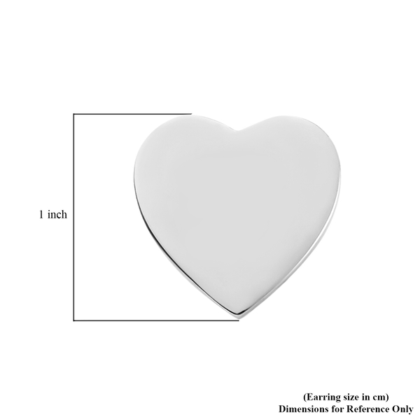 Platinum Overlay Sterling Silver Heart Stud Earrings (with Push Back)