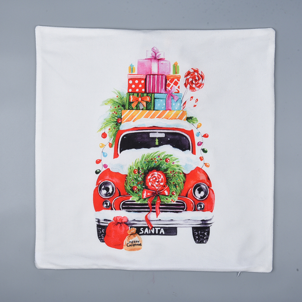 Christmas Theme LED Cushion Cover with Filling (Size 45 Cm) - White & Multi -  Requires 2AA Batteries (not Incld)