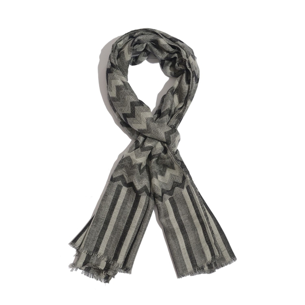 100% Cashmere Wool Zigzag Pattern Grey and Black Colour Scarf (Size ...
