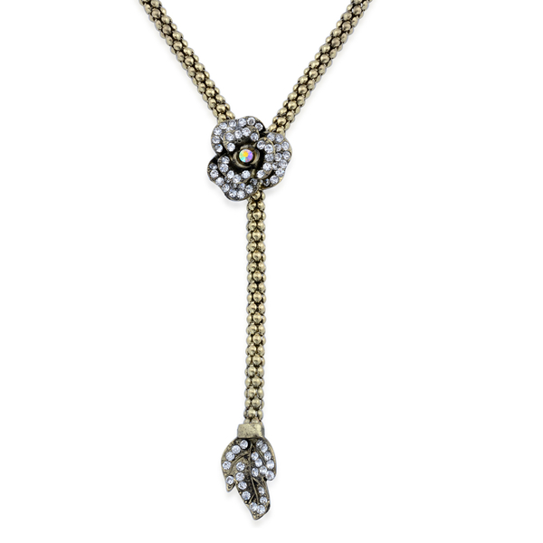 White Austrian Crystal Y Necklace (Size 36) in Gold Tone