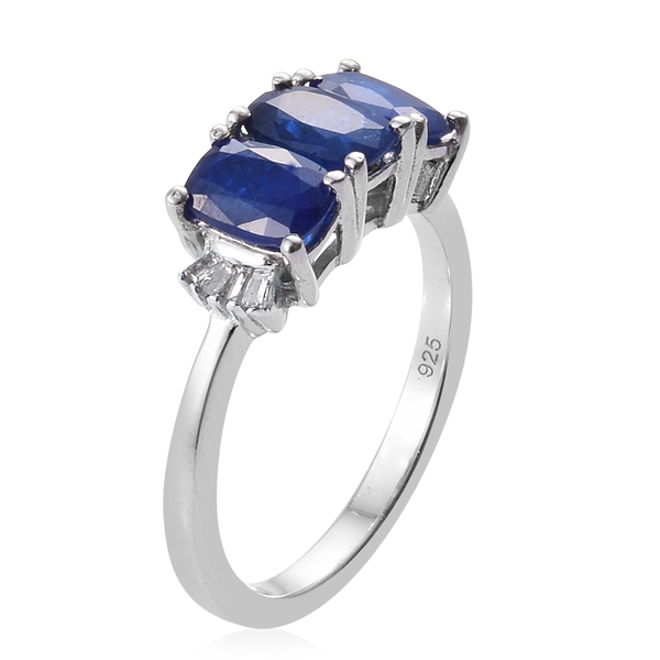 Blue Spinel (Cush), Diamond Ring in Platinum Overlay Sterling Silver 1.750 Ct.