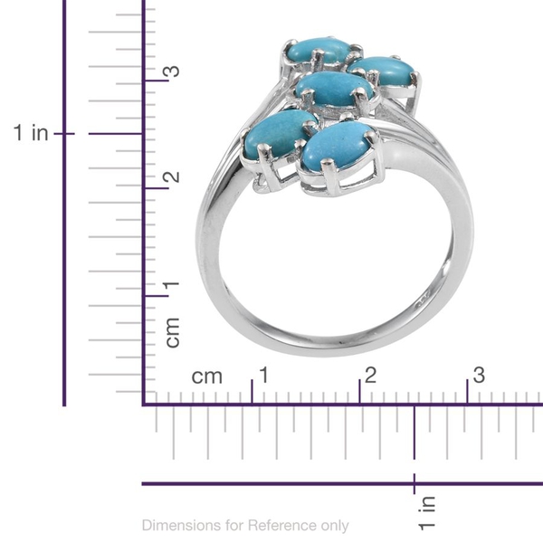 Kingman Turquoise (Ovl) 5 Stone Crossover Ring in Platinum Overlay Sterling Silver 2.000 Ct.