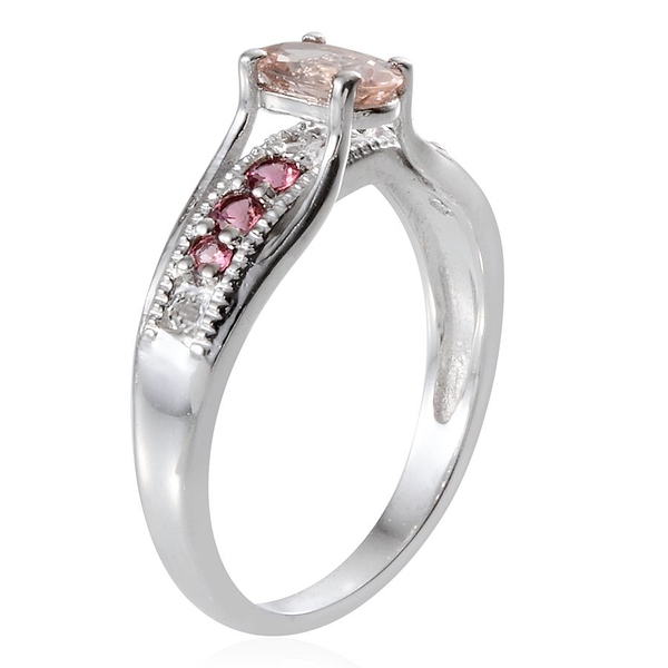 Marropino Morganite (Ovl 0.50 Ct), Pink Tourmaline Ring in Platinum Overlay Sterling Silver 0.750 Ct.