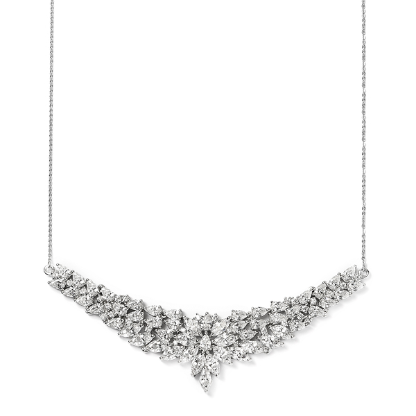 Lustro Stella Sterling Silver Cluster Necklace (Size 18) Made With Finest CZ 21.44 Ct, Silver Wt 12.