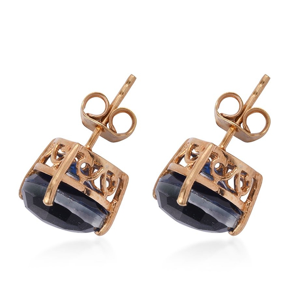 Checkerboard Cut Ceylon Colour Quartz (Trl) Stud Earrings (with Push Back) in 14K Gold Overlay Sterling Silver 7.500 Ct.