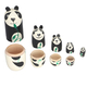 Set of 5 - Traditional Hand Printed Panda Wooden Nesting and Stacking Dolls- Off White & Black