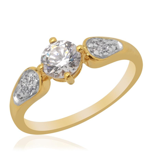 Lustro Stella - 14K Gold Overlay Sterling Silver (Rnd) Ring Made with Finest CZ 0.968 Ct.