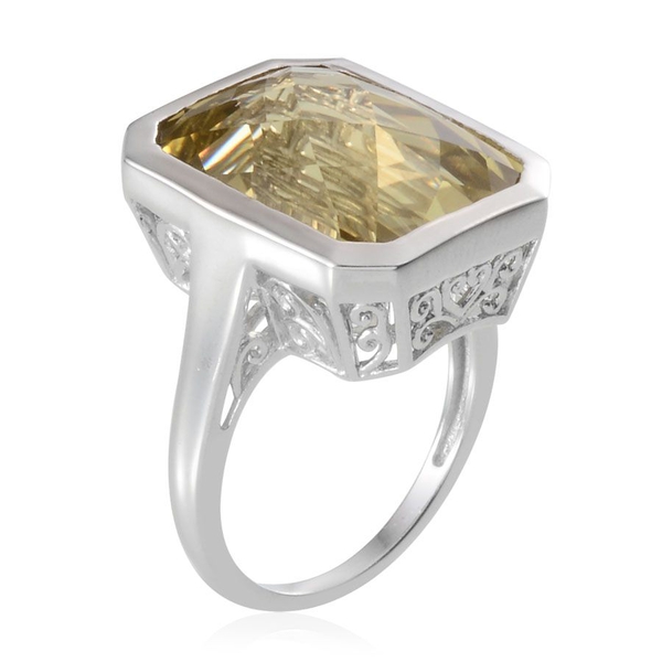 Brazilian Green Gold Quartz (Oct) Solitaire Ring in Platinum Overlay Sterling Silver 17.500 Ct.