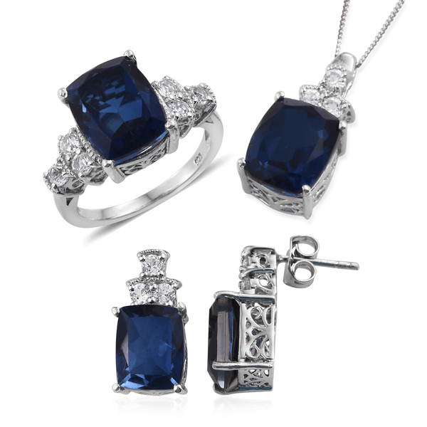 Ceylon Colour Quartz (Cush), White Topaz Ring, Pendant With Chain and Earrings (with Push Back) in P