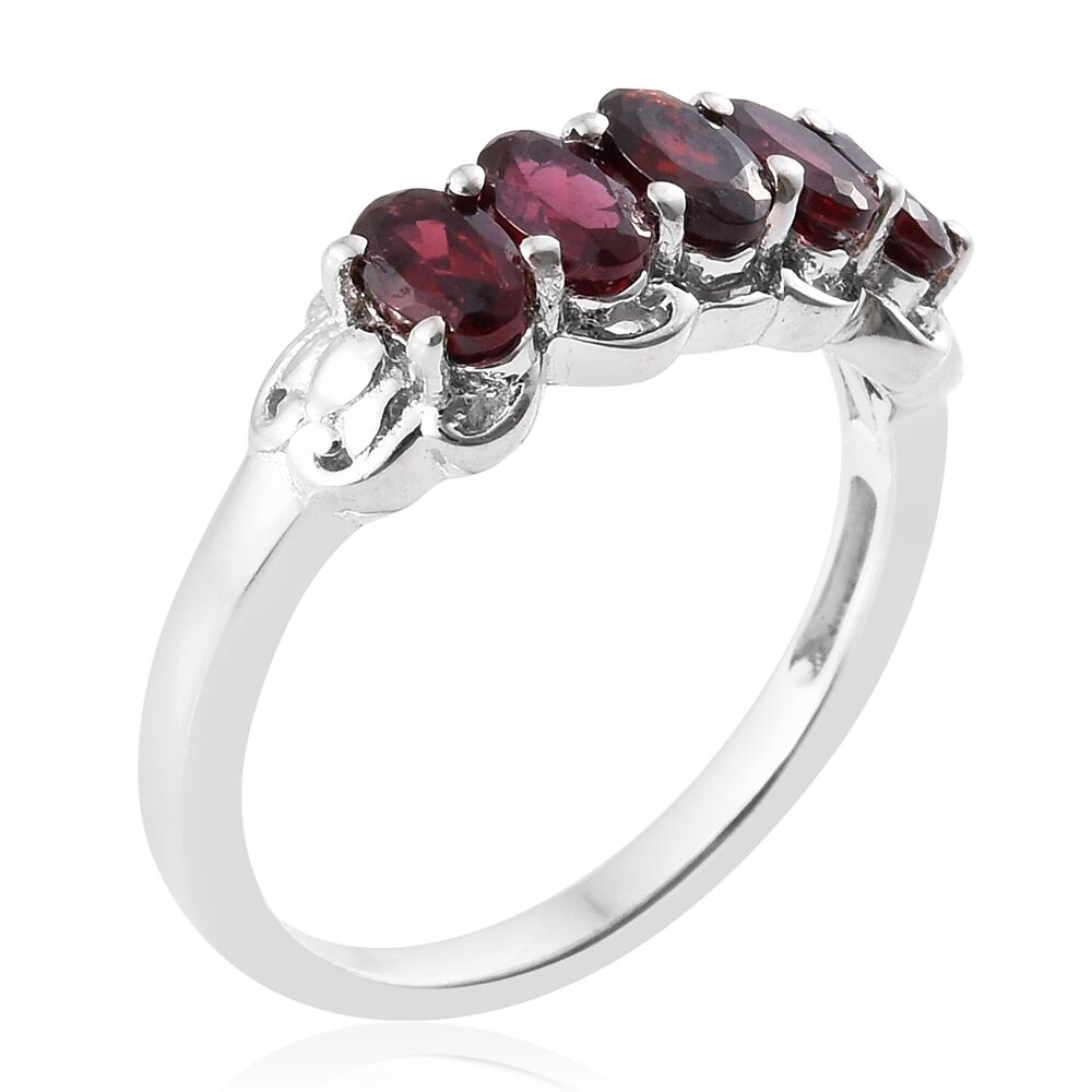 Arizona Anthill Garnet (Ovl) 5 Stone Ring in Platinum Overlay Sterling Silver 1.250 Ct.