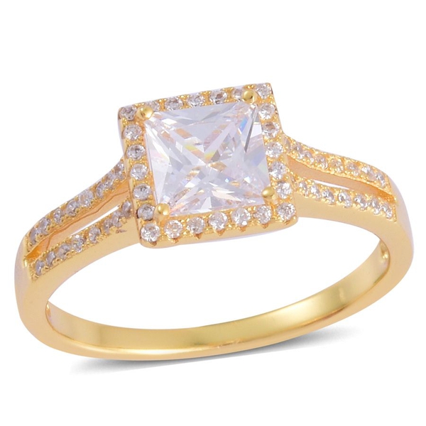 AAA Simulated White Diamond Ring in Yellow Gold Overlay Sterling Silver