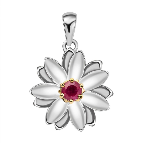 African Ruby (FF) Floral Pendant in Platinum and Gold Overlay Sterling Silver