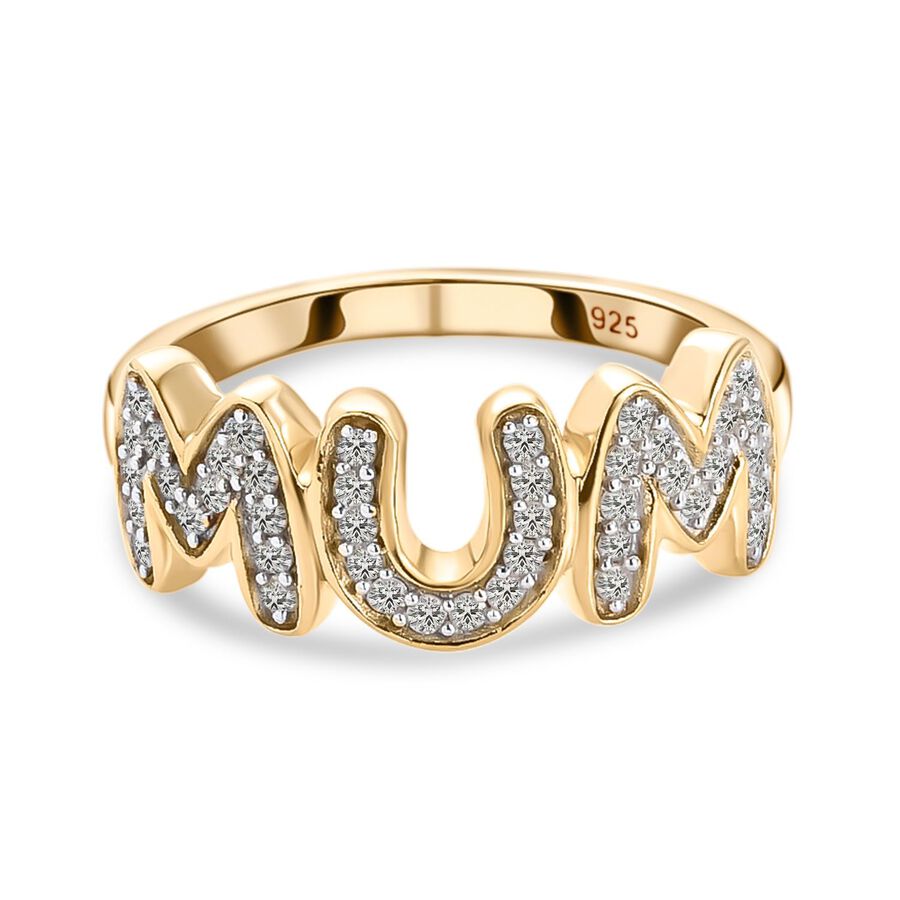 Moissanite Mum Band Ring in Vermeil Yellow Gold Plated Sterling Silver
