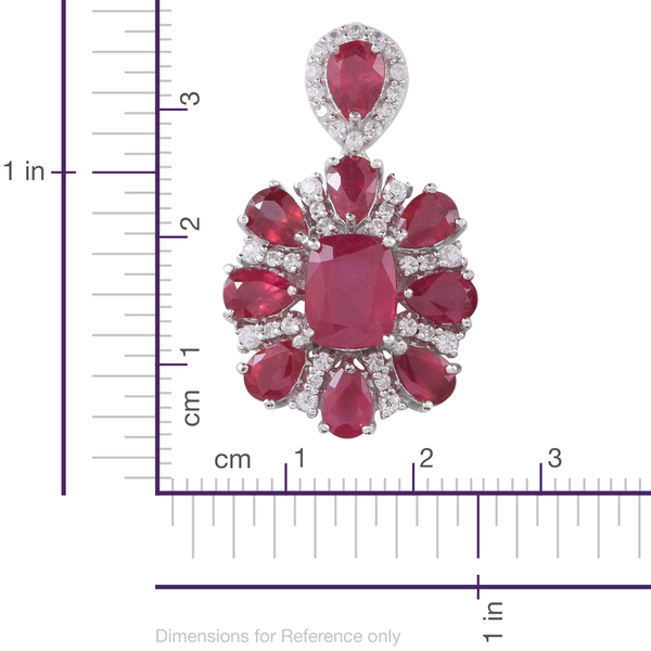 Red Carpet Collection- African Ruby (Cush), Natural White Cambodian Zircon Earrings (with Push Back) in Rhodium Plated Sterling Silver 23.500 Ct.