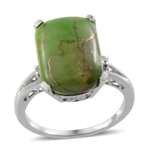 Mojave Green Turquoise (Cush 8.00 Ct), White Topaz Ring in Platinum Overlay Sterling Silver 8.010 Ct