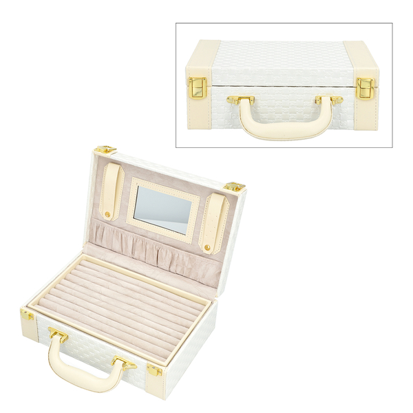 White Colour Woven Pattern Briefcase Design Double Layer Jewellery Box with Mirror Inside (Size 27.5