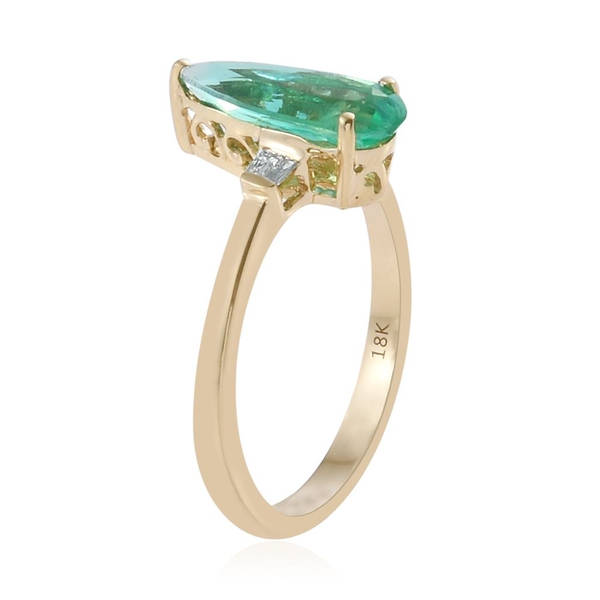 ILIANA 18K Y Gold AAA Boyaca Colombian Emerald (Pear), Diamond (SI-G-H) Ring 1.500 Ct.