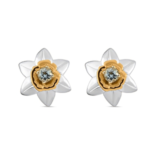 Aquamarine Floral Earrings (with Push Back) in Platinum and Gold Overlay Sterling Silver