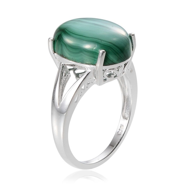 Malachite (Ovl) Solitaire Ring in Sterling Silver 7.750 Ct.