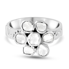 Polki Diamond Floral Ring (Size O) in Platinum Overlay Sterling Silver 0.50 Ct.