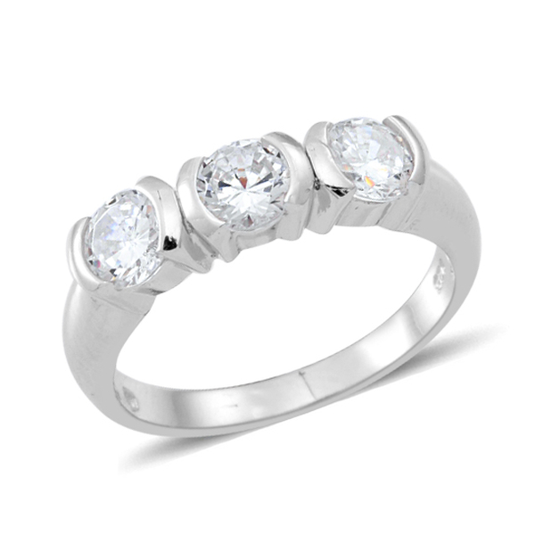 ELANZA AAA Simulated White Diamond (Rnd) Trilogy Ring in Rhodium Plated Sterling Silver
