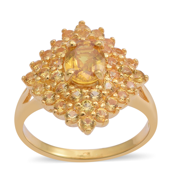 Chanthaburi Yellow Sapphire (Ovl 1.60 Ct) Cluster Ring in 14K Gold Overlay Sterling Silver 4.120 Ct.