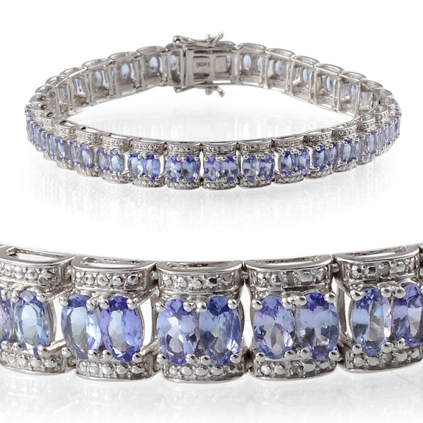 AA Tanzanite (Ovl), Diamond Bracelet in Platinum Overlay Sterling Silver (Size 8) 14.020 Ct.