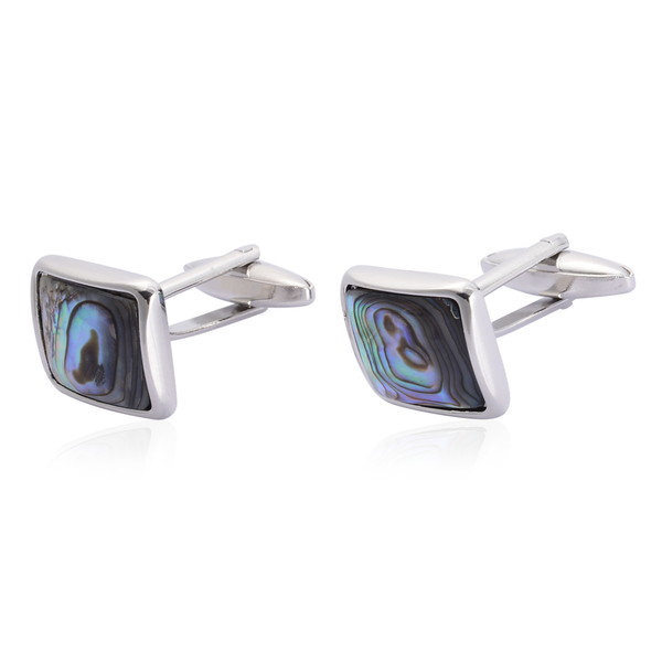 (Option-4Abalone Puka Shell Cufflinks in Silver Tone 8.000 Ct.