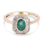 9K Yellow Gold AAA Brazilian Premium Kagem Zambian Emerald and Diamond Halo Ring (Size T) 1.00 Ct.