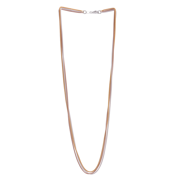 Close Out Deal Yellow, Rose Gold and Rhodium Plated Sterling Silver 3 Strand Popcorn Chain (Size 24)