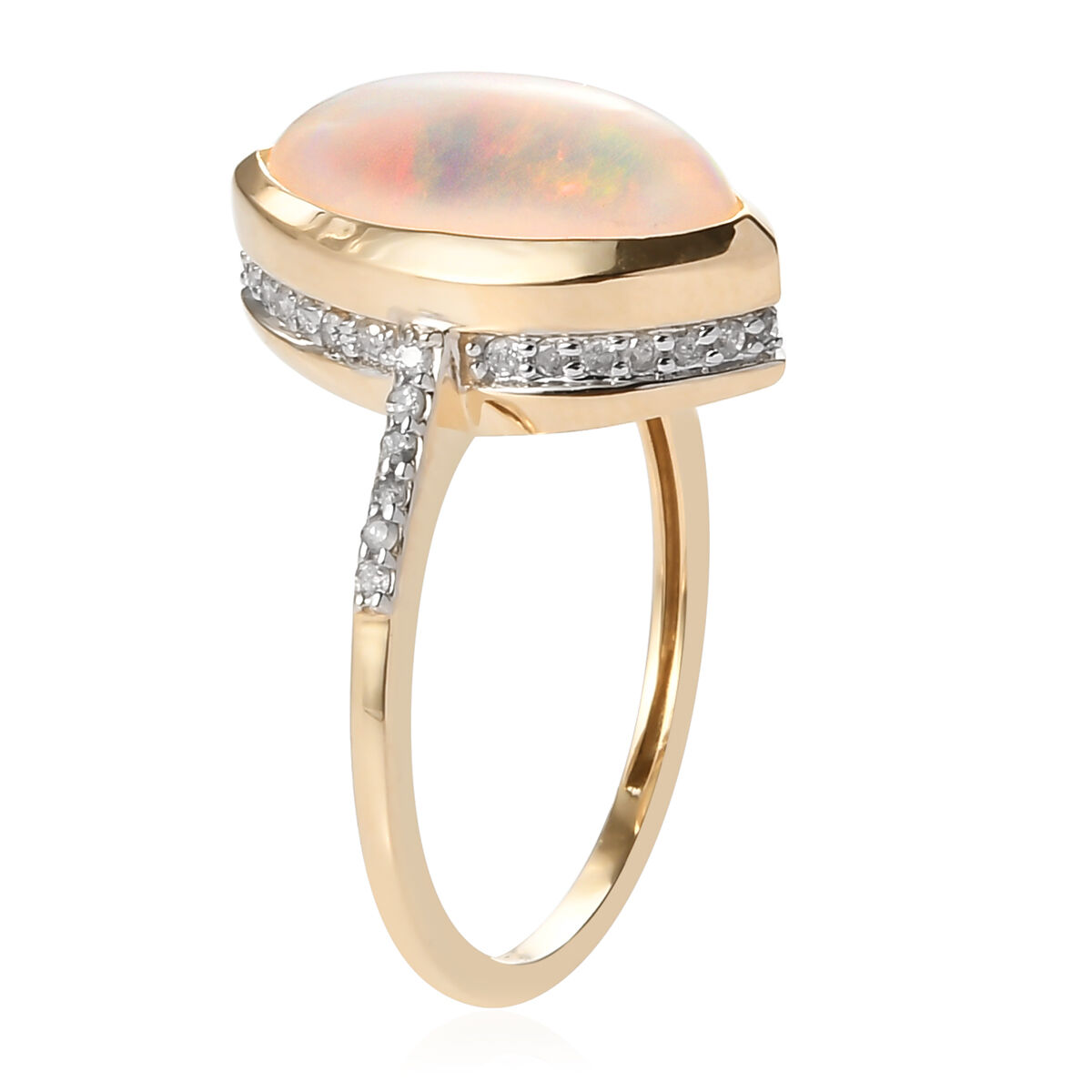 9K Yellow Gold AA Ethiopian Opal Diamond Ring 2.54 Ct