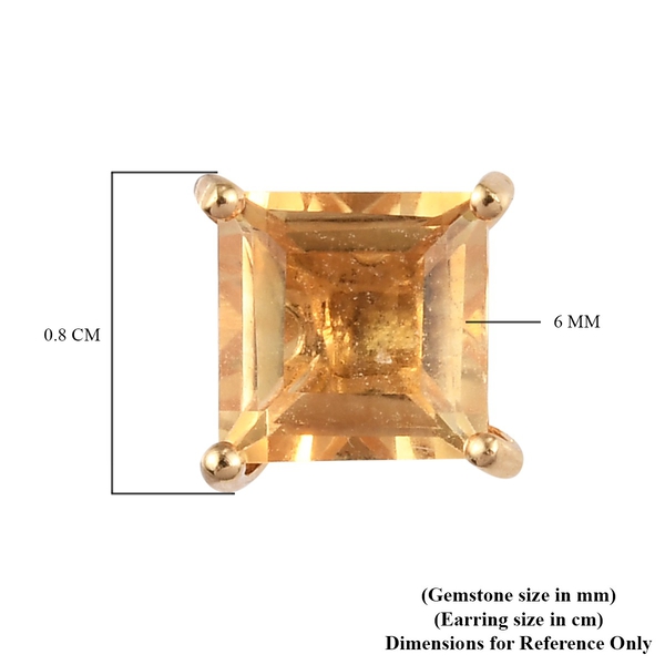 Citrine Solitaire Stud Earrings (with Push Back) in 14K Gold Overlay Sterling Silver, 2.00 Ct