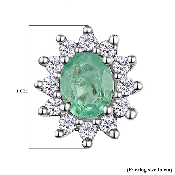 Ethiopian Emerald and Natural Cambodian Zircon Stud Earrings with Push Back in Platinum Overlay Sterling Silver 1.07 Ct.