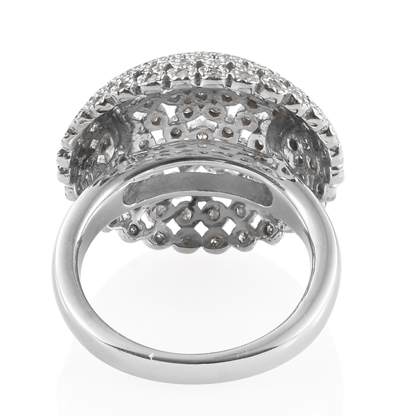 Designer Inspired- Limited Edition- Diamond (Rnd) Dome Ring in Platinum Overlay Sterling Silver 0.750 Ct