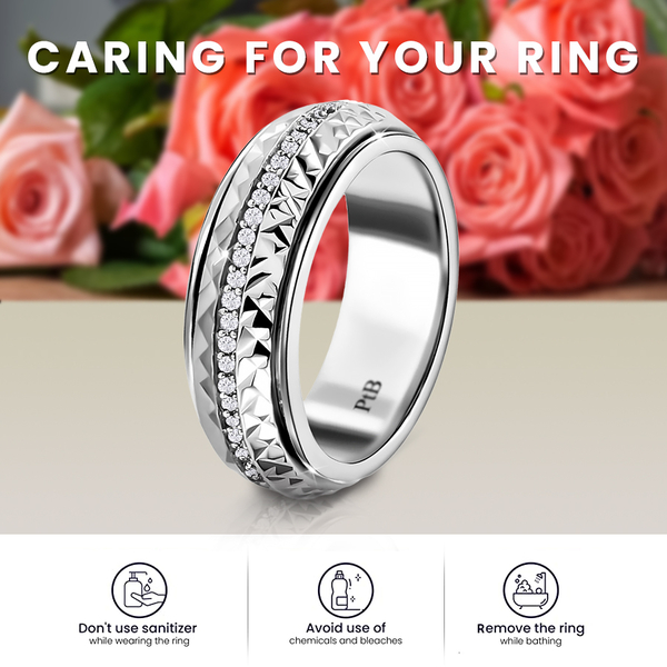 Simulated Diamond Band Ring in Silver Tone