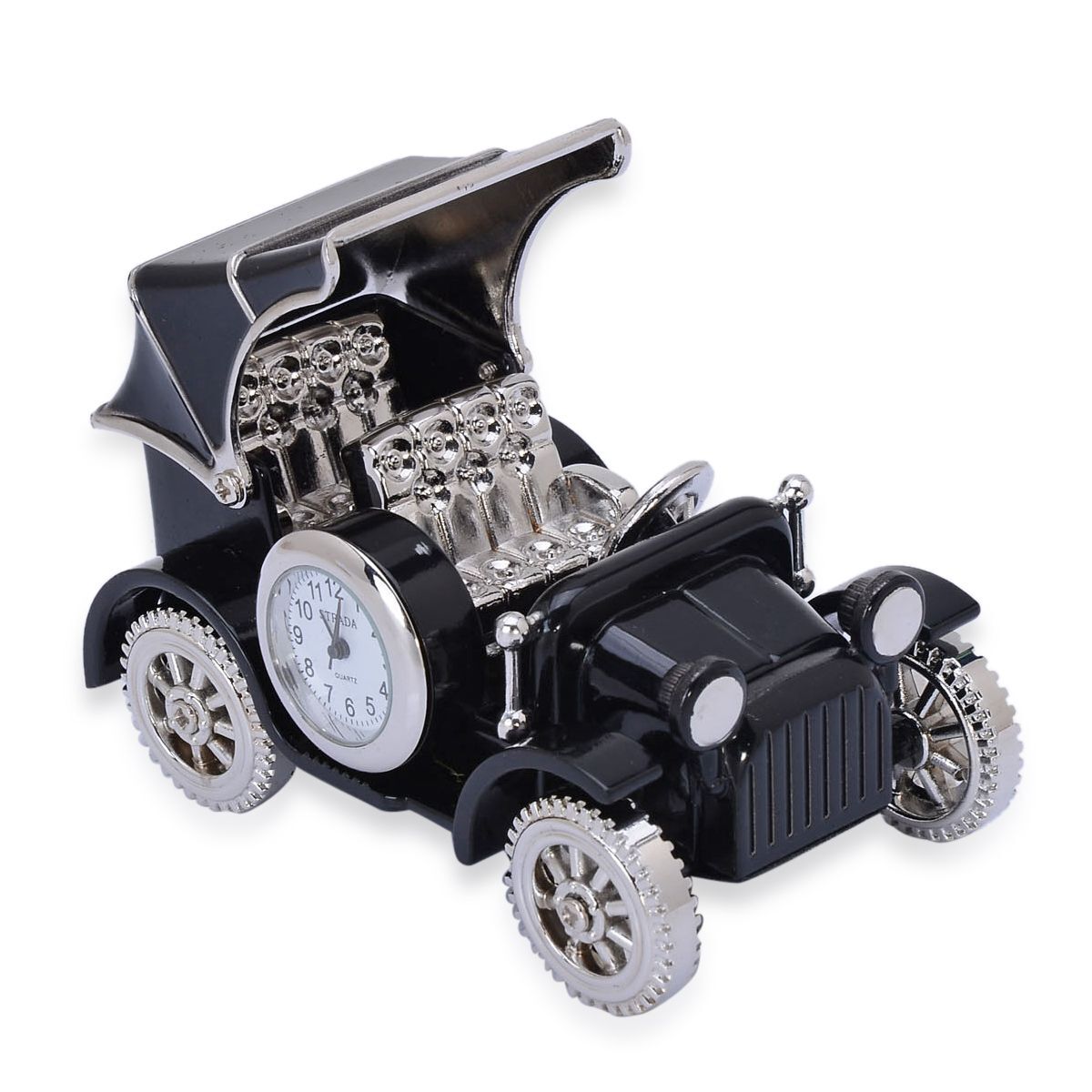 STRADA Japanese Movement White Dial Decorative British Car Table Clock in Silver Tone