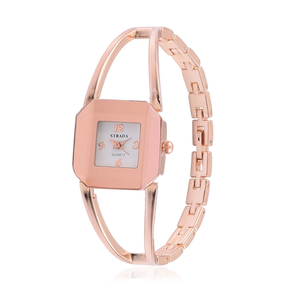 STRADA Japanese Movement White Dial Water Resistant Watch in Rose Gold Tone with Stainless Steel Bac